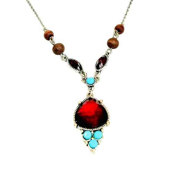 Red and Blue Dainty Matching Necklace and Earrings Set - Picture 1 of 4